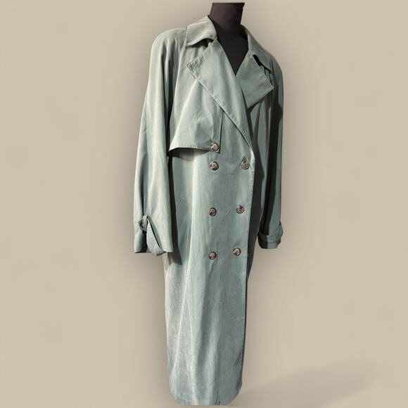 Vtg Large 14 Jacket Duster Trench Light Rain Coat Sage Green Women’s NWT Minimal - Picture 1 of 5